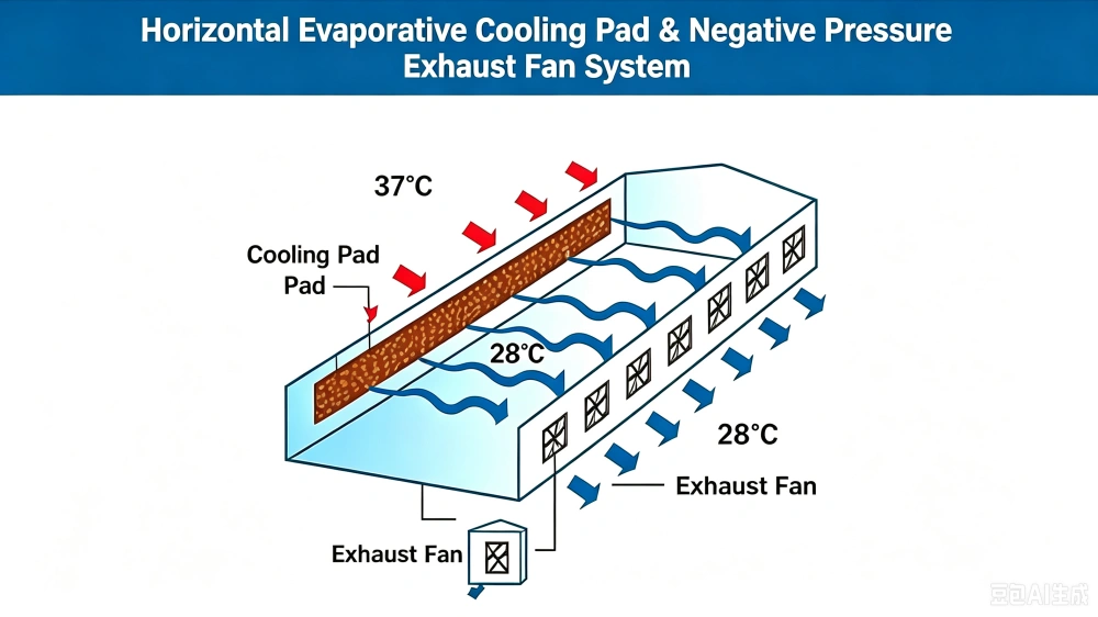 Horizontal Evaporative Cooling Pad & Negative Pressure Exhaust Fan System