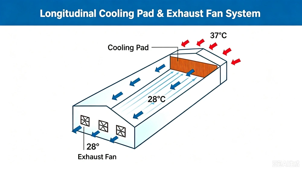 Longitudinal Cooling Pad & Exhaust Fan System