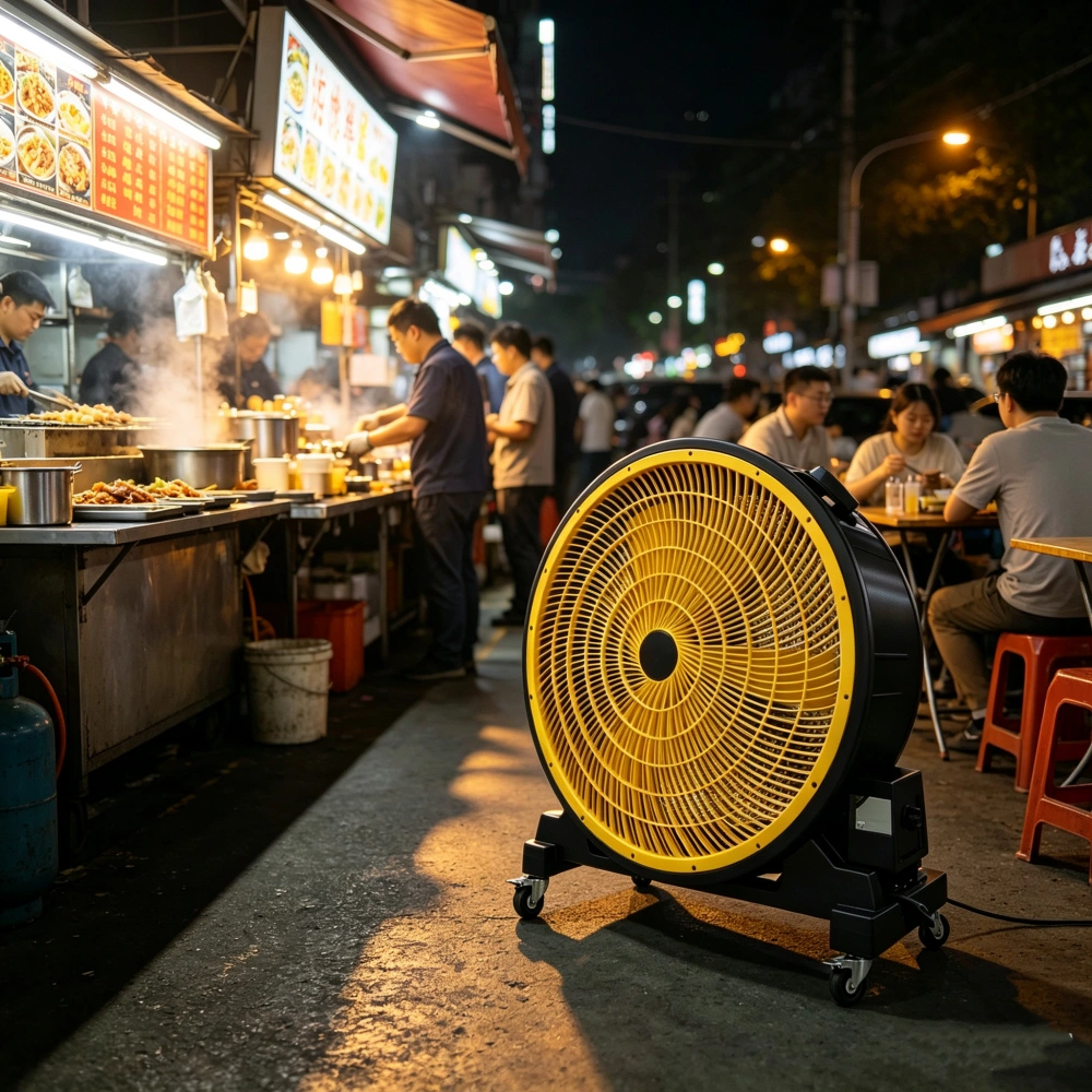 barrel fan at the food stall barrel fan at the food stall