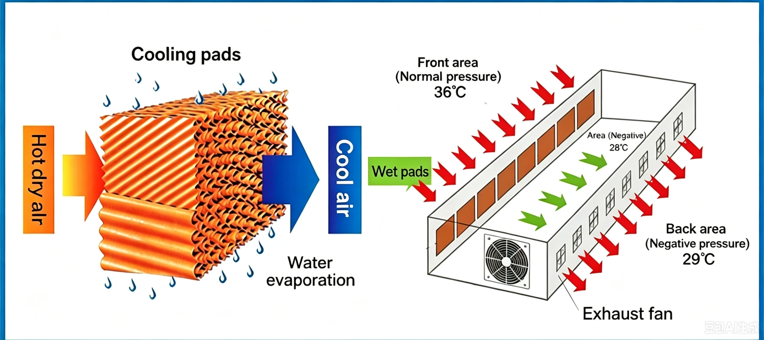 how cooling wall wet pad works with exhaust fans