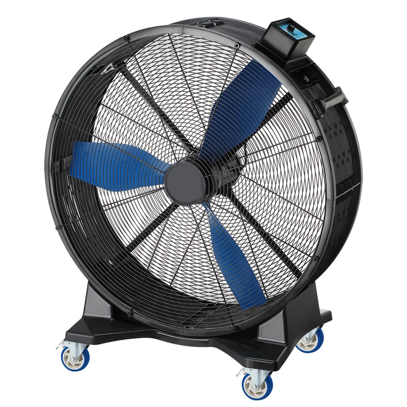 industrial barrel fan with blue blades