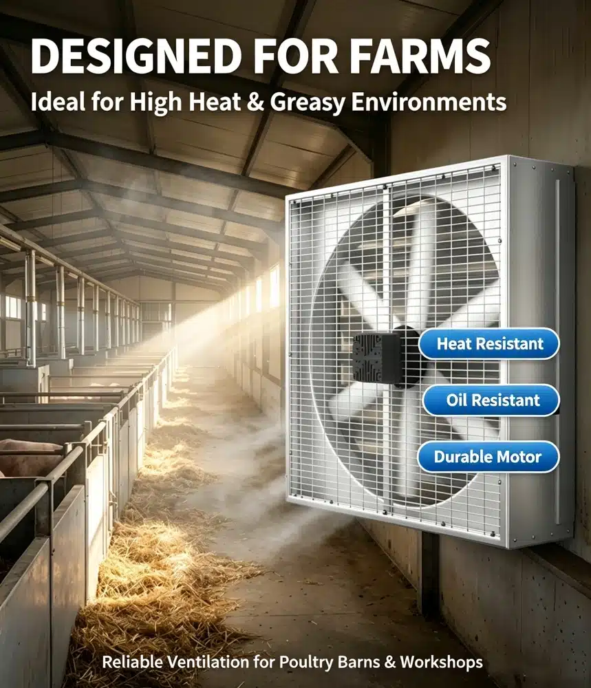 EC Shutter Exhaust Fan with Permanent-Magnet Motor designed for poultry barns farms and workshops